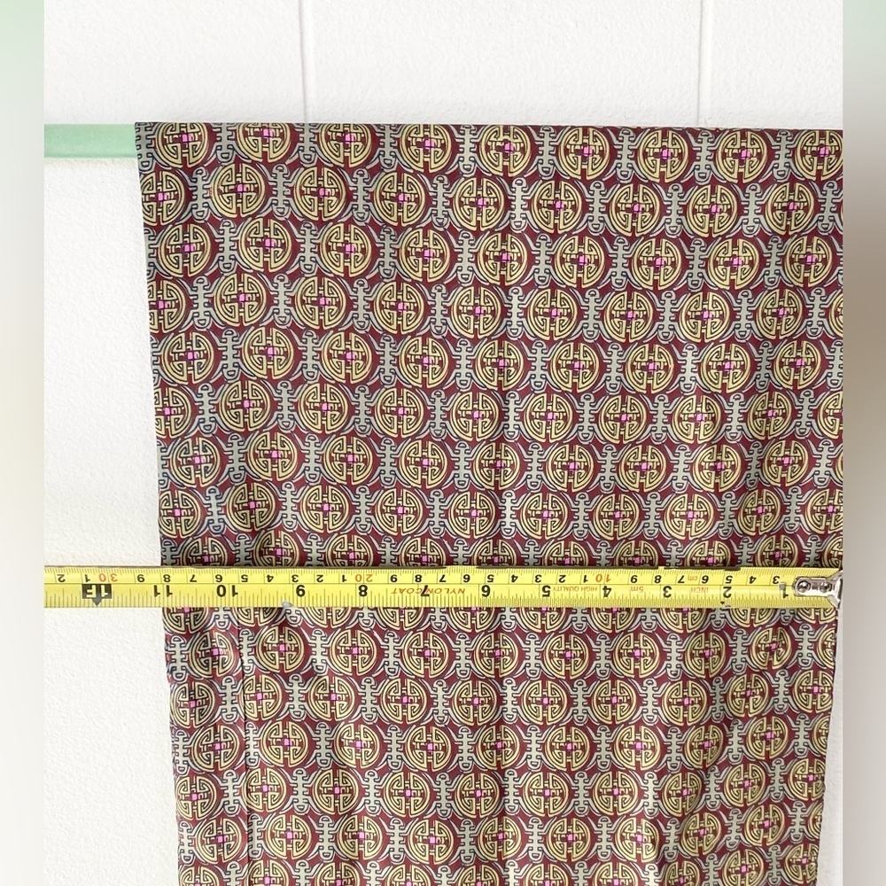 VTG 100% Silk Scarf Burgundy Yellow Pink Geo Rectangle Tassel Fringe 25” X 11 - Picture 5 of 12